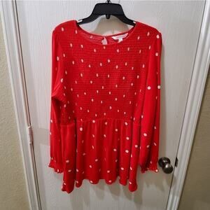 Pop Sugar red polka dot‎ ruched pocket tunic plus size XXL